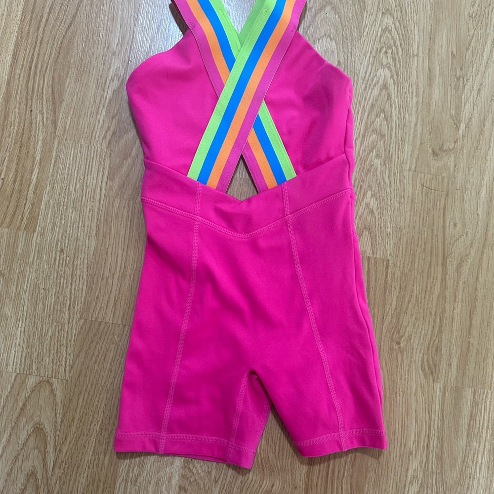 Vibrant Pink Romper with Colorful Straps